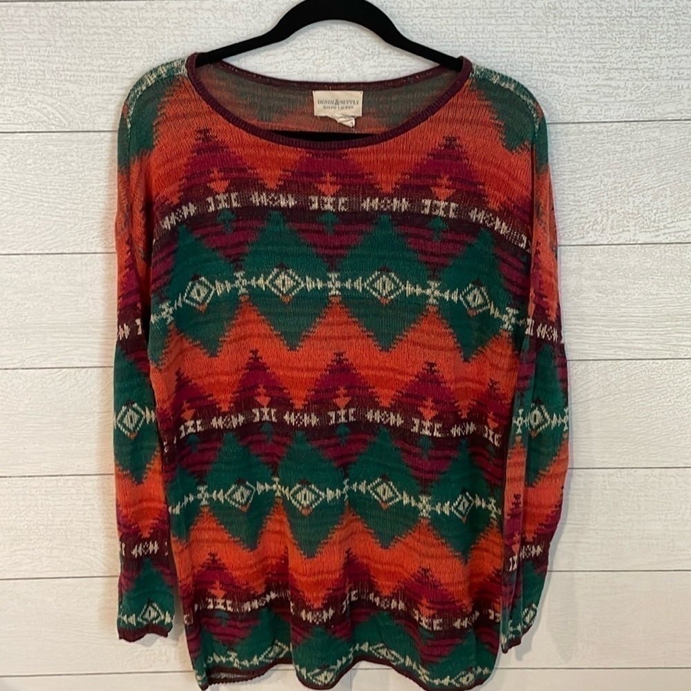 Ralph Lauren Women's pull-over sweater 90's western tapestry colorful‎ size M